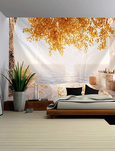  Herbstblauer Himmel, weiße Wolken, Sonnenschein, Blätter, ländliche Landschaft, Wandteppich, Schlafzimmer, Wohnzimmer, Studentenwohnheim, Universitätswohnheim, Fotohintergrund, Heimdekoration