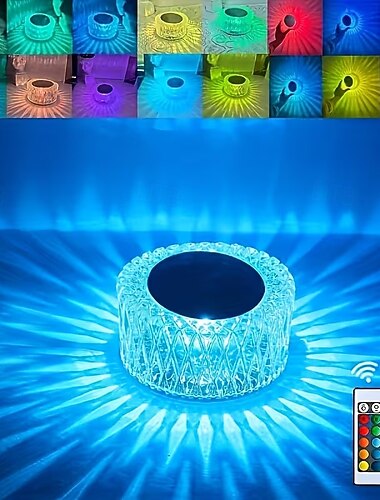  Abajur de mesa de cristal RGB, luz noturna rosa diamante com 16 cores e controle remoto, luminária de cabeceira sensível ao toque com intensidade ajustável, projetor romântico recarregável via USB