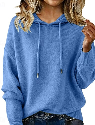  Dames Trui Vakantie Vintage Dagelijks Capuchon Capuchon Lange mouw Normale tops breien Dagelijks Huis Verjaardag blauw Khaki Herfst Winter