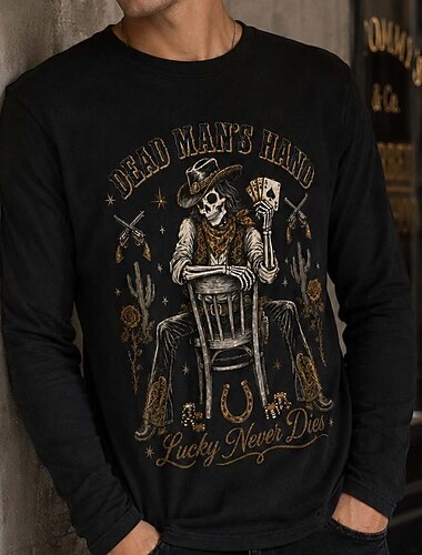  Halloween Chemise squelette T-shirt T-shirt graphique La main du mort Gothique Rétro Vintage street style Manches longues Col ras du cou pour Homme Adulte Impression 3D  pour Halloween Carnaval