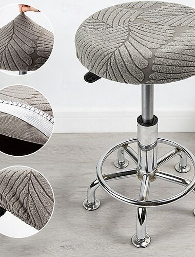  Runder Barhockerbezug aus Stretch-Jacquard mit Ahornblattmuster, rutschfest und waschbar.