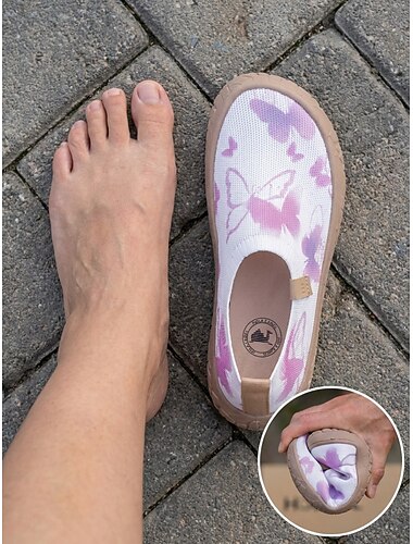  Women's Wide Toe Box Colorful Butterfly Print Flyknit Slip On Sneakers - Comfort Breathable Casual Shoes with Anti-Slip Wear Resistant Sole for Wide Feet, Travel Outdoor Stroll