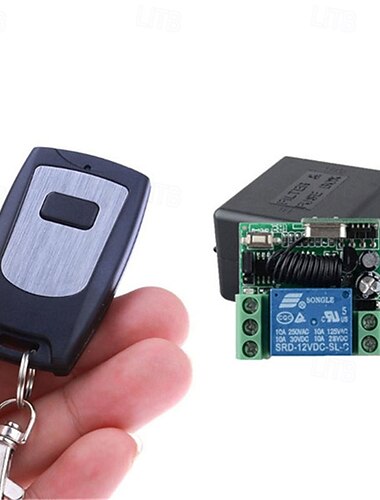  Universell 12V DC 1-kanals trådløs fjernkontrollrelébryter, 433mhz RF-mottakermodul med 1-knapps sendernøkkelfob for LED-lys, porter, pumper, DIY smarthjem-prosjekter
