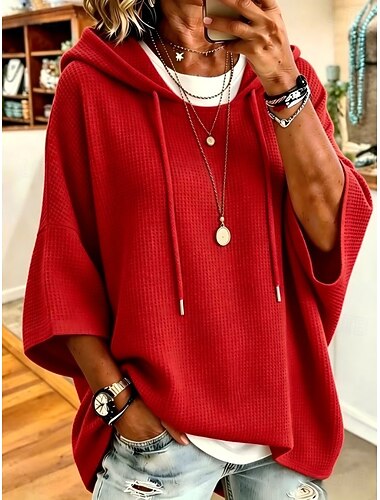  Dames Trui met capuchon Sweatshirt Actief Vintage Modieus Lange mouw Capuchon Lange tops Casual Huis Straat Wit Zwart Rood Paars Oranje Lente Herfst Winter
