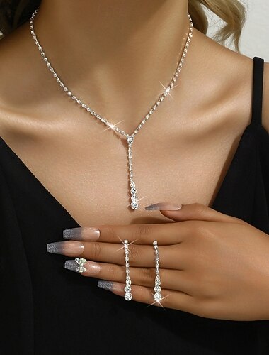  Set di Gioielli 2 Cromo Orecchini Collana Per donna Moda Parure di gioielli Per Feste