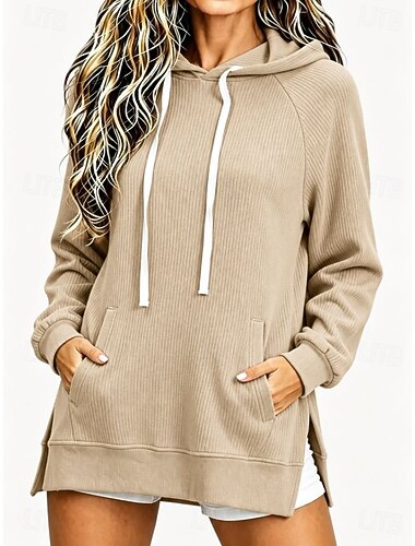 Sudadera con capucha de pana texturizada para mujer, jersey liso, cálido, punk, deportivo, manga larga, tops largos con capucha, casual, azul, negro, rojo, morado claro, verde, otoño