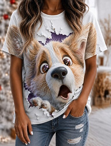 Pentru femei Tricou Bloc de Culoare Imprimeu Grafic Animal Pisica Epocă Stilat Clasic Manșon scurt Stil Nautic Rotund Topuri obișnuite Casual Zilnic Albastru piscină Alb Vară Primăvară Toamnă Iarnă