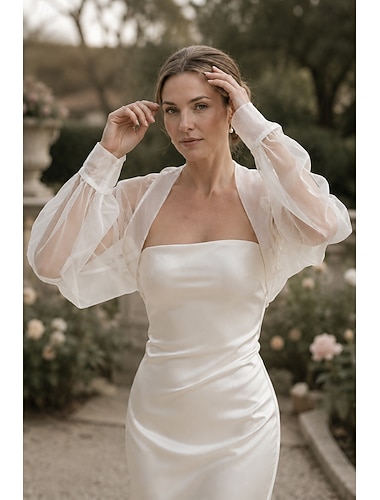  Bolero in Rete Protezione Solare Lunga Manica Puff Manuale Copertura Trasparente Shrug Bolero da Sposa Organza Ospite di Matrimonio Moda Wrap da Donna Tutto Compatibile Primavera e Estate da