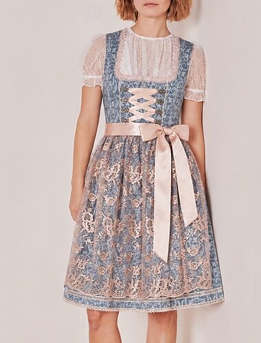  Oktoberfest Vestito Dirndl Lunghezza Midi Pizzo Cameriera Romantico Bavarese Monaco di Baviera Prati Per donna Panno in stile tradizionale (65 cm) Senza camicetta (60 cm)