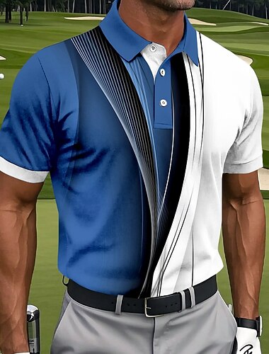  Per uomo Geometrico Golf Polo Sportivi Manica Corta Magliette polo Camicie con Colletto Casual Athleisure Stampa 3D Bottoni Primavera & Estate Blu azzurro cielo Viola