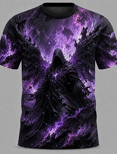  Halloween Herren Schädel Optische Täuschung Sensenmann 3D T Shirt Kurzarm T-Shirt 3D-Druck Rundhalsausschnitt Hemd Übertrieben Designer Horror Club Party Straße Gelb Purpur Sommer Frühling Ganzjahres