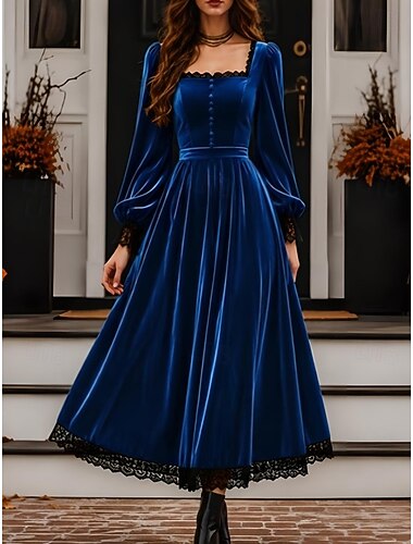  Weihnachten Damen Midikleid Etui-Kleid Urlaub Party Geburtstag Täglich Party Hochzeit Normale Passform Einfach Langarm U-Ausschnitt Blau Weiß Burgunderrot Kachi Herbst Winter