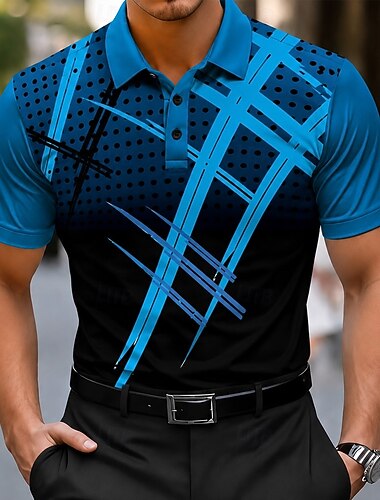  Per uomo Geometrico Polo Manica Corta Magliette polo Camicie con Colletto Casual Athleisure Stampa 3D Bottoni Tessuto retato traspirante Primavera & Estate Blu Viola Verde