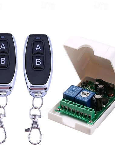  Interrupteur télécommandé sans fil 2 canaux 12 V CC, module récepteur relais RF 433 MHz avec boîtier de protection et 2 télécommandes porte-clés, interrupteur haute sensibilité pour éclairage,