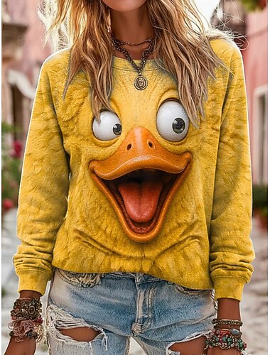  Dames Pullover Afdrukken Kat Actief Vintage Modieus Lange mouw Strakke ronde hals Normale tops Casual Huis Dagelijks gebruik blauw Geel Bruin Lente Herfst Winter