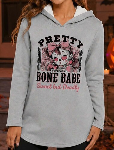  Halloween Trui met capuchon Doodskoppen Mooie Bone Babe Skelet leuke Style Spooky Street Style voor Dames Volwassenen 3D afdrukken  voor Halloween Carnaval Feest Casual / Dagelijks