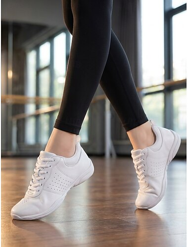  Baskets de danse blanches à lacets pour femmes, chaussures de jazz légères en cuir antimicrobien avec semelle flexible pour la zumba, la danse jazz, la danse de salon, le fitness et l'entraînement.