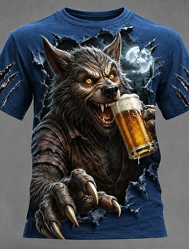  Férfi Farkasember Póló Rövid ujjú póló 3D nyomtatás Terített nyak Ing Sötét Hétköznapi Napi Utca Medence Fekete Barna Nyár Tavasz Ruházat S M L XL 2XL 3XL