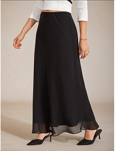  Mujer Falda de gasa Elegante Maxi Media cintura Faldas Plano Cintura elástica Microelástico Diario San Valentín Negro Verano