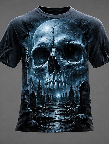  Halloween Herren Schädel Optische Täuschung T Shirt Kurzarm T-Shirt 3D-Druck Rundhalsausschnitt Hemd Übertrieben Designer Horror Club Party Straße Armeegrün Dunkelblau Dunkelgray Sommer Frühling