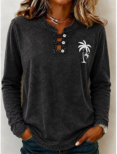  Pentru femei 100% Βαμβάκι Cămașă Henley Epocă Modă Stilat Manșon Lung Topuri obișnuite Casual Plajă Albastru piscină Negru Roz Îmbujorat Vară Primăvară Toamnă