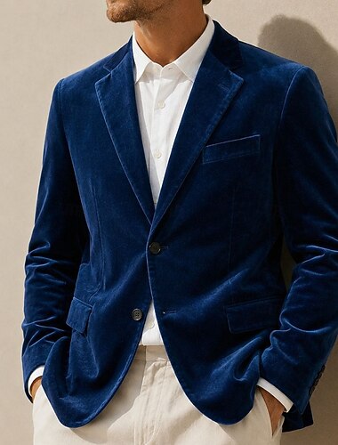  Herre Blazer jakke Fløyelsblazere Virksomhet Arbeid Aftenselskap Elegant Varm Høst Vinter Fløyel Helfarge Grunnleggende Enkelt Brystet Enn-knapp Blazer Blå Burgunder Mørkegrønn