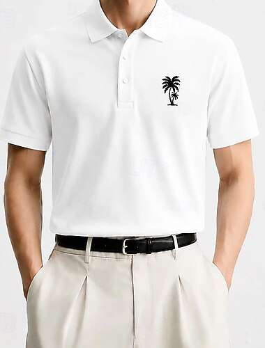  Hombre Palmera 100% Algodón Polo bordado Manga Corta Camisas de polo Camisas con cuello Complejo Informal de negocios Negocio Ropa Deportiva Ropa Cotidiana Bordado Botones Dispersor de humedad