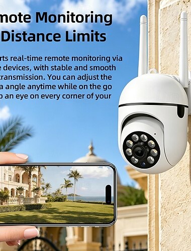  Buitencamera voor beveiliging, 1080p wifi PTZ-camera met 360° kijkhoek, full-color nachtzicht, AI-bewegingsdetectie, tweewegsaudio, IP66 waterdichte draadloze bewakingscamera voor thuis, dubbele