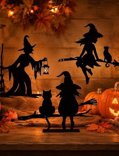  Decorazioni di Halloween con silhouette di strega, set di 3 spettrali streghe e gatti in metallo nero per giardino, alberi, muri, volanti &Ornamenti a forma di strega seduta per la decorazione di