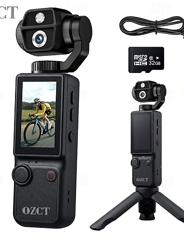  Handheld 4K vlogcamera met 2,0 inch scherm en 180° draaibare lens. &Ingebouwde ledverlichting, 2000mAh-batterij voor 5 uur opnemen, compacte actiecamera met statief voor YouTube en TikTok. & reis