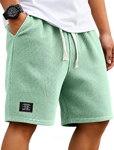  Homens Calções Waffle Shorts de verão Shorts de praia Shorts casuais Com Cordão Cintura elástica Côr Sólida Conforto Comprimento do joelho Diário Ao ar livre Streetwear Férias Moda Branco Azul Marinha
