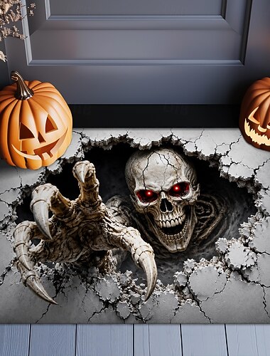  felpudo de Halloween con ilusión óptica 3D, felpudo de entrada con mano de esqueleto, alfombra de entrada con calavera agrietada, alfombra de entrada para interiores y exteriores, decoración de porche