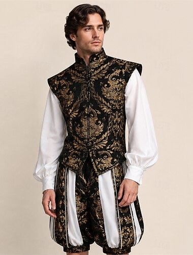  Conjunto Retro Vintage tudor Calças Colete Camisa Príncipe Jacquard Fantasia Homens Real Dia Das Bruxas Carnaval Baile de Máscaras Espetáculo Festa / Noite feira renascentista Adulto Colete Camisa