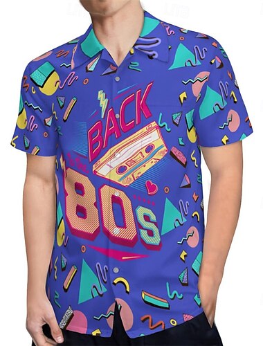  Retro vintage Jaren '80 Hemd Aloha-shirt Schijf Geometrisch Kostuum Voor heren Vakantie Feest Prideparade Volwassenen Hemd