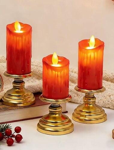  2 stuks druipende LED-kaarsen zonder vlam, werkend op AAA-batterijen, rookloze flikkerende kaarslampjes voor Halloween, Kerstmis, bruiloften, feesten, diners, tafeldecoratie en