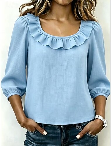 Women's Shirt Boho Shirt Casual Shirt Solid Color Plain Elegant Bohemia Vacation Long Tops Casual Daily Holiday Blue White Yellow Pink Red Summer Spring