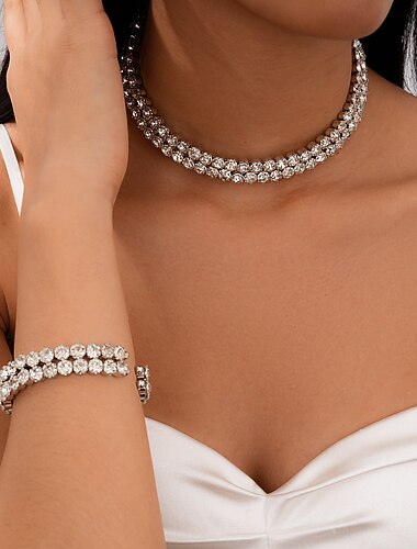  Set di Gioielli 2 Lega 1 Bracciale Collana Per donna Moda Parure di gioielli Per Feste