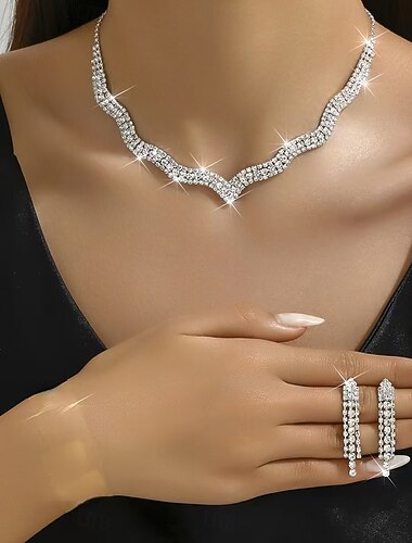  Oorbellenset 2 Strass Kromi Oorbellen Kettingen Dames Modieus Sieraden set Voor Feest Bruiloft