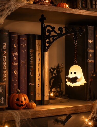  Halloween-Geister-Regalleuchte, niedliche LED-Leselampe in Geisterform, hängende Regalleuchte für Schlafzimmer, Wohnzimmer, Arbeitszimmer, Büro, stimmungsvolle Dekoration für Feiertage und Partys