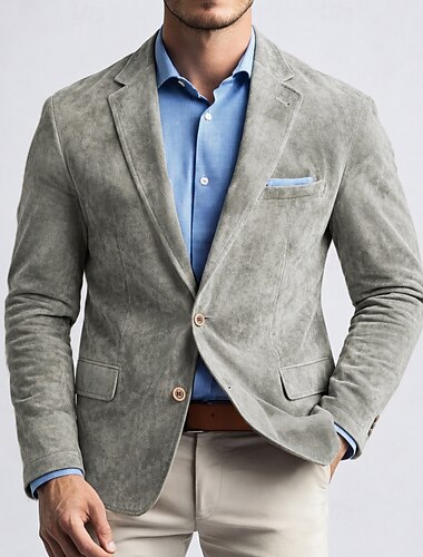  Per uomo Giacca blazer Lavoro Streetwear Moda Casual Autunno / Inverno Finta Pelle Scamosciata Semplice Tasca Bottoni Confortevole Monopetto Giacca Blu marino Marrone Verde Kaki