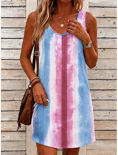  Dames Mini-jurk Zonnejurk A lijn jurk Zomerjurk Vakantie Casual Boho Strand Feest Bruiloft Normale pasvorm Bloemig Grafisch Mouwloos U-hals Wit Licht Luchtblauw Koffie Zomer Lente
