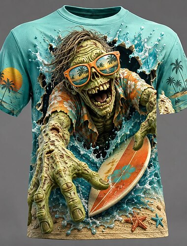  Halloween Herren Schädel Zombies Knochen T Shirt Kurzarm T-Shirt 3D-Druck Rundhalsausschnitt Hemd Gotisch Straße Dunkle Party Blau Purpur Grün Ganzjahres Bekleidung S M L XL XXL XXXL