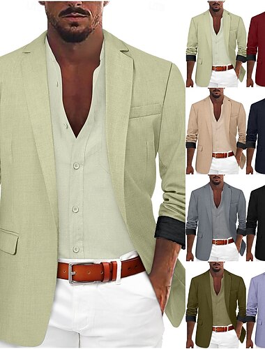  Per uomo Giacca blazer Colletto ad incastro Moda Leggero Casual Tinta unita Blazer Nero Verde chiaro Rosso Vestibilità su misura Monopetto Un Bottone