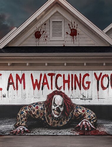  halloween garázsajtó borító zombi szörnyeteg világító szemek ijesztő garázsajtó transzparens kültéri kísértetjárta ház udvari parti dekoráció