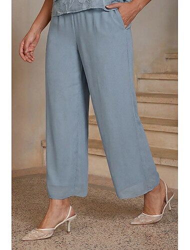  Dames Rechte broek Tot de enkel Casual / Dagelijks Moeder van de bruid Bruiloft gast met Chiffon Stoffig blauw