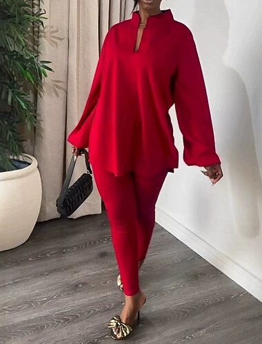  Dames Tweedelige sets Lange mouw Opstaand Effen Kleur Elegant Actief Vakantie Casual Dagelijks blauw Rood Paars Lente Normale pasvorm