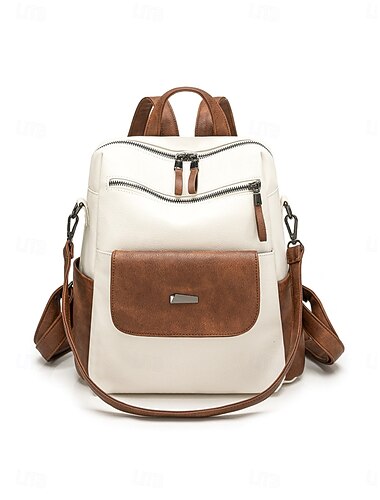  Bruine damesrugzak met afneembare schouderband, vintage look met leeraccenten, casual tas met meerdere vakken voor werk, school, winkelen en dagelijks gebruik.