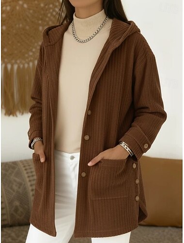  Per donna Cappotto Invernale Antivento Caldo Tasca Elegante Vintage Quotidiano Retrò Casuale Regolare Con Cappuccio Vestibilità regolare Manica Lunga Capispalla blu navy Rosa Vino Autunno Inverno