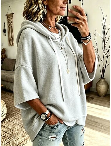  Mujer Sudadera con capucha Pullover Plano Punk Ropa deportiva Casual Manga 3/4 Con Capucha Tops regulares Casual Hogar Calle Azul Piscina Ceniza Rosa Rojo Azul Oscuro Primavera Otoño Invierno