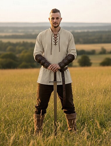  Conjunto Medieval Renascentista Roupa Fantasia fantasia Guerreiro Vikings Fantasia Homens Viking Dia Das Bruxas Carnaval Espetáculo LARP Ren Faire Adulto Verão Primavera